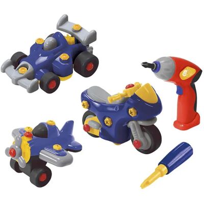 Eurekakids Set Di 3 Veicoli Da Costruire Con Un Cacciavite Elettrico Eurekakids Set Di 3 Veicoli Da Costruire Con Un Cacciavite Elettrico