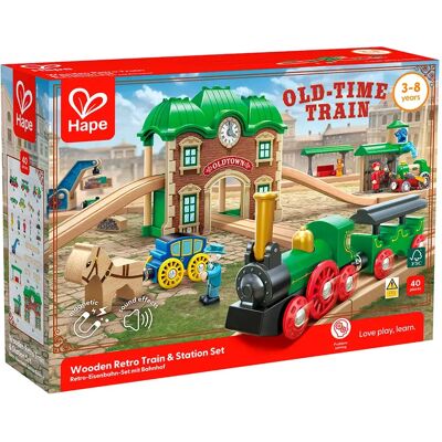 Hape Set Trenino In Legno Retrò Con Stazione Hape Set Trenino In Legno Retrò Con Stazione