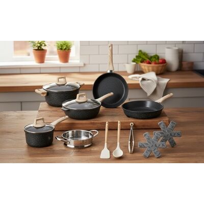 Just Perfecto Set Di Pentole Antiaderenti In Granito Beige Da 14 Pezzi - Jl-888 Just Perfecto Set Di Pentole Antiaderenti In Granito Beige Da 14 Pezzi - Jl-888