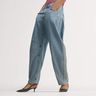 Adidas PANTALONI DENIM HIGH RISE BARREL LEG 25-30 Worn Blue Denim Adidas PANTALONI DENIM HIGH RISE BARREL LEG 25-30 Worn Blue Denim