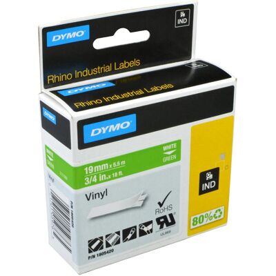 Dymo Nastro di marcatura, Rhino 19mm bianco su vinile verde (1.90 cm, Verde) Dymo Nastro di marcatura, Rhino 19mm bianco su vinile verde (1.90 cm, Verde)