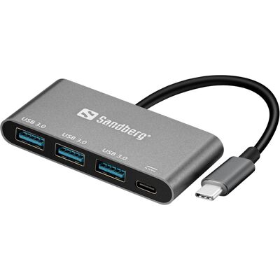 Sandberg Convertitore USB-C -> 3 x USB 3.0 (USB-C, 3 porte), Docking station + Hub USB, Grigio Sandberg Convertitore USB-C -> 3 x USB 3.0 (USB-C, 3 porte), Docking station + Hub USB, Grigio