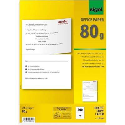 Carta perforata Sigel LP202 Bianco A5 - 80g/m² Carta perforata Sigel LP202 Bianco A5 - 80g/m²