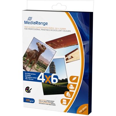 MediaRange Alta lucentezza (220 g/m², 10 x 15 cm, 50 pz.), Carta fotografica, Bianco MediaRange Alta lucentezza (220 g/m², 10 x 15 cm, 50 pz.), Carta fotografica, Bianco