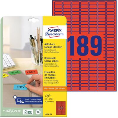 Avery L6036-20 Etichette autoadesive rosse - Etichetta Avery L6036-20 Etichette autoadesive rosse - Etichetta