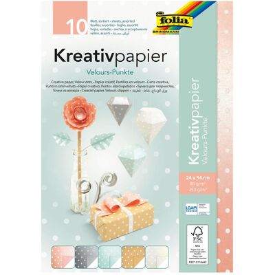 Folia, Carta bricolage, Puntini di velluto di carta creativa (80 g/m², 1x) Folia, Carta bricolage, Puntini di velluto di carta creativa (80 g/m², 1x)