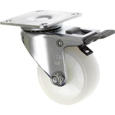 Toolcraft, Ruote + Rotelle, Ruota girevole con freno di stazionamento 50 mm con piastra avvitabile in poliammide Toolcraft, Ruote + Rotelle, Ruota girevole con freno di stazionamento 50 mm con piastra avvitabile in poliammide