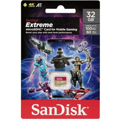 SanDisk Gioco mobile estremo (32 GB, microSDHC, U3, UHS-I), Scheda di memoria, Rosso, Oro SanDisk Gioco mobile estremo (32 GB, microSDHC, U3, UHS-I), Scheda di memoria, Rosso, Oro