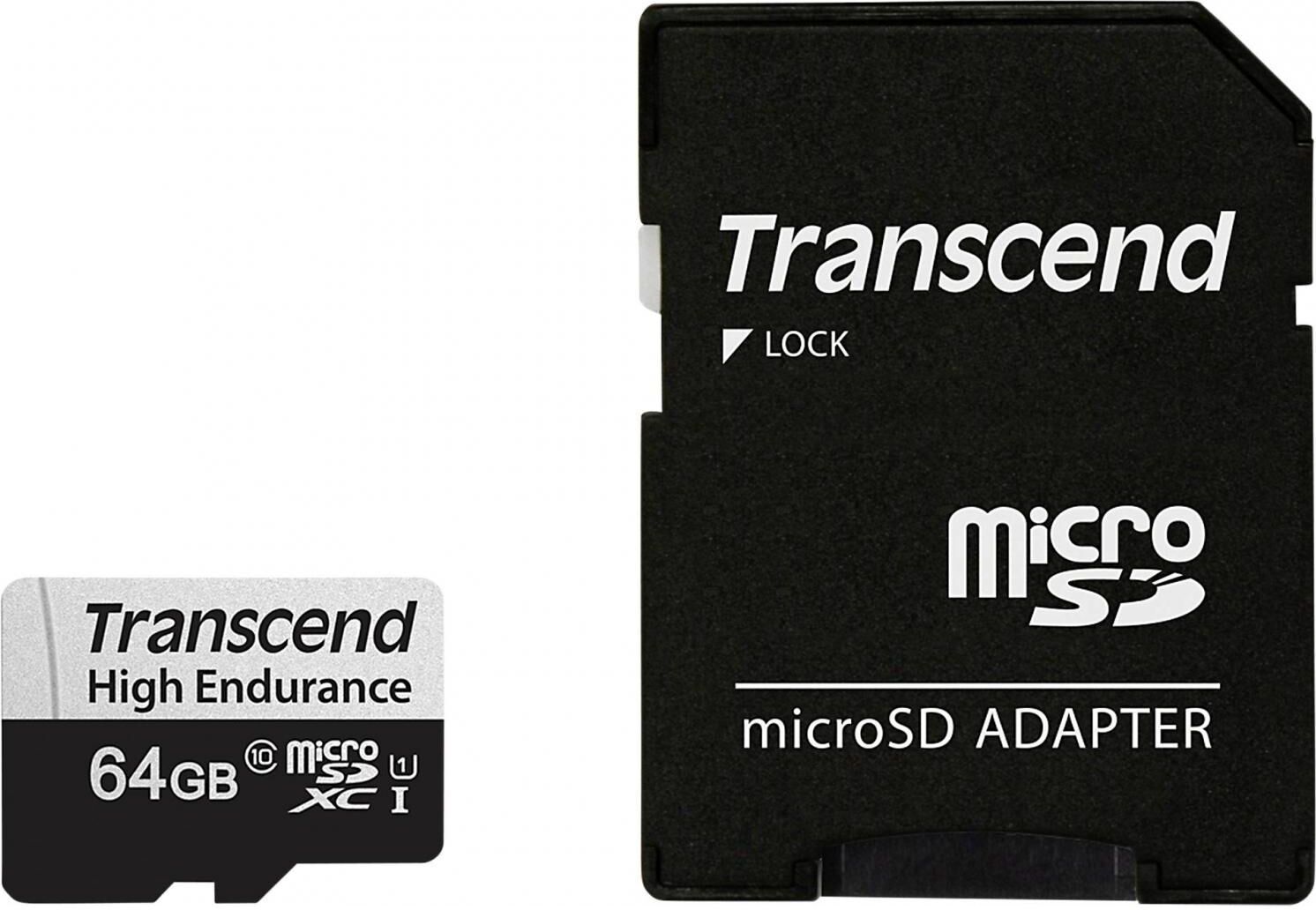 TRANSCEND MEMORY CARD 64GB microSD w/ adapter U1, High Endurance