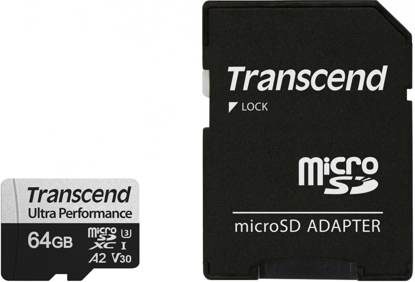 TRANSCEND MEMORY CARD 64GB microSD w/ adapter UHS-I U3 A2 Ultra Performance