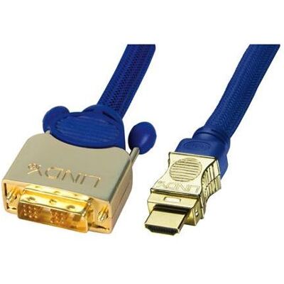 Lindy Cavo Premium Gold HDMI-DVI, 0,5 m (0.50 m), Cavo video, Blu Lindy Cavo Premium Gold HDMI-DVI, 0,5 m (0.50 m), Cavo video, Blu