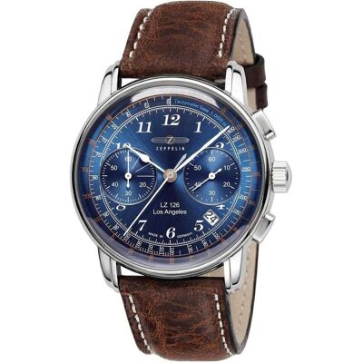 Zeppelin, Orologio da polso, LZ126 Los Angeles, Blu, Marrone, Argento, (Cronografo, Orologio analogico, 42 mm) Zeppelin, Orologio da polso, LZ126 Los Angeles, Blu, Marrone, Argento, (Cronografo, Orologio analogico, 42 mm)
