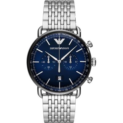 Giorgio Armani Emporio Armani, Orologio da polso, Aviator, Argento, (Cronografo, Orologio analogico, 43 mm) Giorgio Armani Emporio Armani, Orologio da polso, Aviator, Argento, (Cronografo, Orologio analogico, 43 mm)