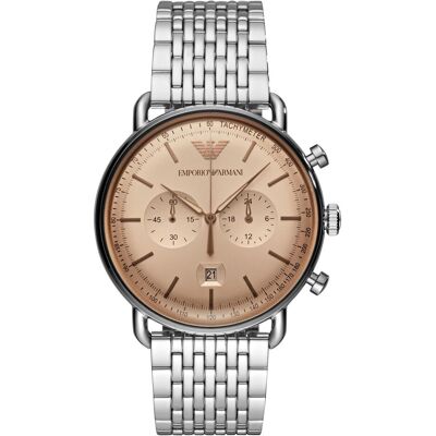 Giorgio Armani Emporio Armani, Orologio da polso, aviatore, Argento, (Cronografo, Orologio analogico, 43 mm) Giorgio Armani Emporio Armani, Orologio da polso, aviatore, Argento, (Cronografo, Orologio analogico, 43 mm)