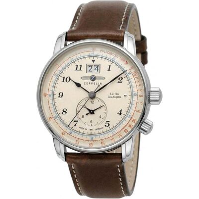 Zeppelin, Orologio da polso, Los Angeles, Beige, Marrone, Argento, (Cronografo, Orologio analogico, 43 mm) Zeppelin, Orologio da polso, Los Angeles, Beige, Marrone, Argento, (Cronografo, Orologio analogico, 43 mm)