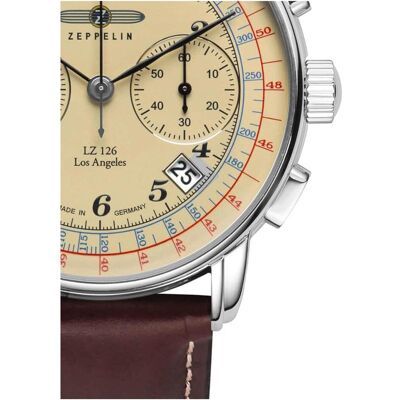 Zeppelin, Orologio da polso, LZ126 Los Angeles, Argento, Marrone, Beige, (Cronografo, 42 mm) Zeppelin, Orologio da polso, LZ126 Los Angeles, Argento, Marrone, Beige, (Cronografo, 42 mm)