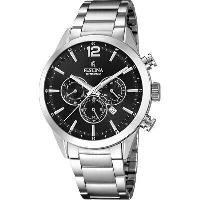 Festina, Orologio da polso, Crono senza tempo, Argento, Nero, (Cronografo, Orologio analogico, 44 mm) Festina, Orologio da polso, Crono senza tempo, Argento, Nero, (Cronografo, Orologio analogico, 44 mm)
