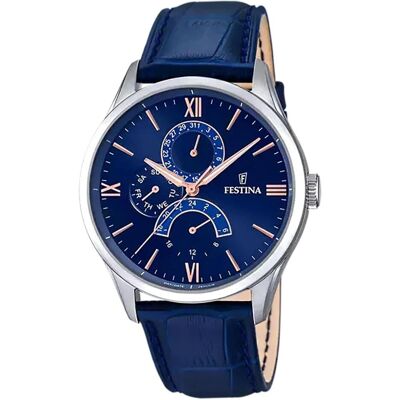 Festina, Orologio da polso, Klassik, Blu, Turchese, Argento, (Orologio analogico, 43 mm) Festina, Orologio da polso, Klassik, Blu, Turchese, Argento, (Orologio analogico, 43 mm)