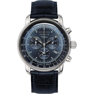 Zeppelin, Orologio da polso, 100 Jahre, Nero, Blu, Bianco, Argento, (Cronografo, Orologio analogico, 43 mm) Zeppelin, Orologio da polso, 100 Jahre, Nero, Blu, Bianco, Argento, (Cronografo, Orologio analogico, 43 mm)