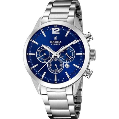 Festina, Orologio da polso, Crono senza tempo, Argento, Turchese, (Cronografo, Orologio analogico, 44 mm) Festina, Orologio da polso, Crono senza tempo, Argento, Turchese, (Cronografo, Orologio analogico, 44 mm)