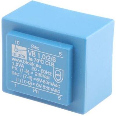 Block Transformatore PCB 1VA 2x6V, Trasformatore Block Transformatore PCB 1VA 2x6V, Trasformatore