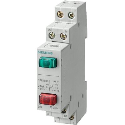 Siemens Modello 5TE4840 - Doppio Pulsante, 20A, LED, IP20 Siemens Modello 5TE4840 - Doppio Pulsante, 20A, LED, IP20