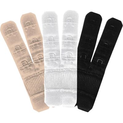 Bye Bra, Reggiseno, Estensori per reggiseno a 2 ganci, Beige, Nero, Bianco, (confezione da 3, Taglia unica) Bye Bra, Reggiseno, Estensori per reggiseno a 2 ganci, Beige, Nero, Bianco, (confezione da 3, Taglia unica)