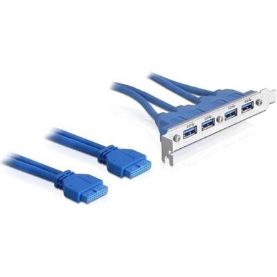 Delock Supporto slot USB3.0 pin header 19 pin 2 x interno > 4 x USB3.0-A socket esterno (0.40 m, USB 2.0), Cavo USB Delock Supporto slot USB3.0 pin header 19 pin 2 x interno > 4 x USB3.0-A socket esterno (0.40 m, USB 2.0), Cavo USB