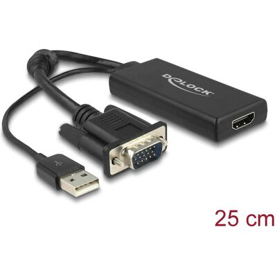 Delock VGA su (HDMI, 25 cm), Adattatore dati + video, Nero Delock VGA su (HDMI, 25 cm), Adattatore dati + video, Nero