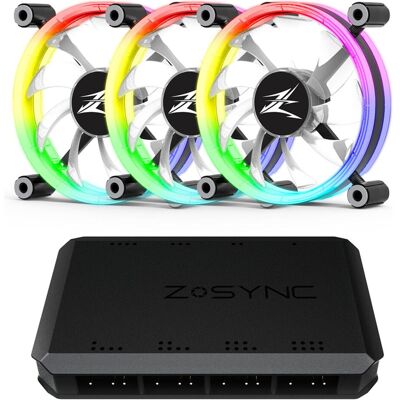 Zalman Confezione tripla ZM-LF120 ARGB da 120 mm con controller (120 mm, 3x), Ventola PC, Nero Zalman Confezione tripla ZM-LF120 ARGB da 120 mm con controller (120 mm, 3x), Ventola PC, Nero
