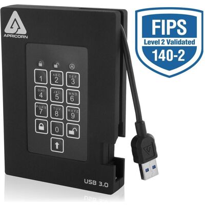Apricorn Aegis Padlock Fortress A25-3PL256-2000F - Disco rigido - criptato - 2 TB - ex (2 TB), Disco rigido esterno, Nero Apricorn Aegis Padlock Fortress A25-3PL256-2000F - Disco rigido - criptato - 2 TB - ex (2 TB), Disco rigido esterno, Nero