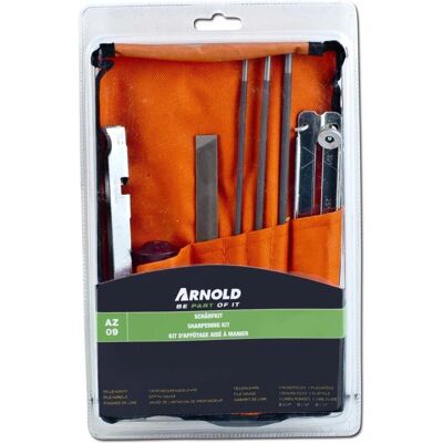 Arnold, Raspa + Lima, Kit di affilatura in rotolo. Lime da 4 mm. 4,8 mm. 5,5 mm. Lima piatta. Misuratore di profondità. Arnold, Raspa + Lima, Kit di affilatura in rotolo. Lime da 4 mm. 4,8 mm. 5,5 mm. Lima piatta. Misuratore di profondità.
