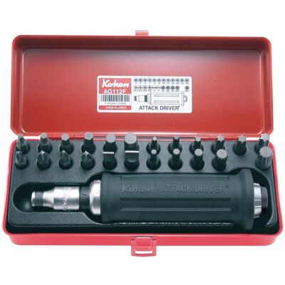 Koken, Cacciavite, Set di cacciaviti a percussione 25 parti (Cacciavite a croce PZ, Chiave a brugola, Fessura croce Phillipps (PH), Multidente, TX, Viti con testa a intaglio) Koken, Cacciavite, Set di cacciaviti a percussione 25 parti (Cacciavite a croce PZ, Chiave a brugola, Fessura croce Phillipps (PH), Multidente, TX, Viti con testa a intaglio)