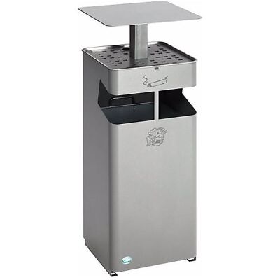 VAR, Portacenere, Contenitore per rifiuti con posacenere e tettuccio, capacità 38 l, argento. VAR, Portacenere, Contenitore per rifiuti con posacenere e tettuccio, capacità 38 l, argento.