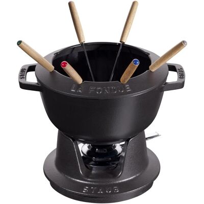 Staub Set fonduta nero con 2 maniglie, rotondo. 20 cm, Set per fondue, Nero Staub Set fonduta nero con 2 maniglie, rotondo. 20 cm, Set per fondue, Nero