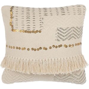 Beliani Set di 2 Cuscini di Cotone Beige - Accessori Decorativi Beliani Set di 2 Cuscini di Cotone Beige - Accessori Decorativi