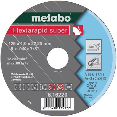 Disco di taglio Inox Metabo - 105mm, 1mm, 16mm - Alta efficienza Disco di taglio Inox Metabo - 105mm, 1mm, 16mm - Alta efficienza