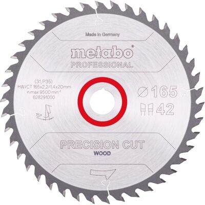 Lama di sega circolare Metabo 165x20mm Z42 - Taglio professionale legno Lama di sega circolare Metabo 165x20mm Z42 - Taglio professionale legno