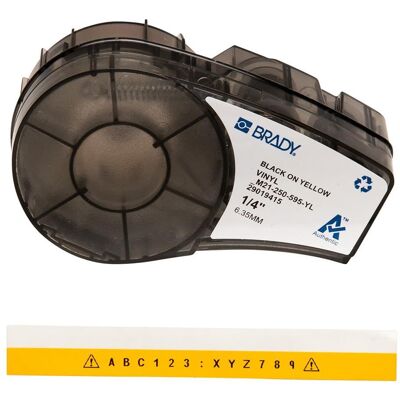 Brady, Rotolo di etichette, M21-250-595-YL-BK, vinile, nero su giallo, 6mm x 6,4m, permanente, continuo, f. BMP21 PLUS Brady, Rotolo di etichette, M21-250-595-YL-BK, vinile, nero su giallo, 6mm x 6,4m, permanente, continuo, f. BMP21 PLUS