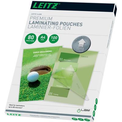 Leitz, Pouches di plastificazione, Foglio di laminazione (A4, 100 pz., 80 µm) Leitz, Pouches di plastificazione, Foglio di laminazione (A4, 100 pz., 80 µm)