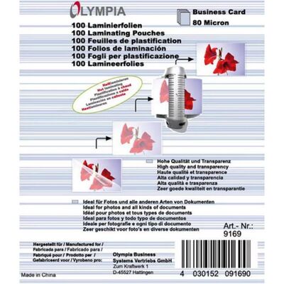 Olympia Pouches di plastificazione, Fogli di laminazione per biglietti da visita (Biglietto da visita, 100 pz., 80 µm) Olympia Pouches di plastificazione, Fogli di laminazione per biglietti da visita (Biglietto da visita, 100 pz., 80 µm)