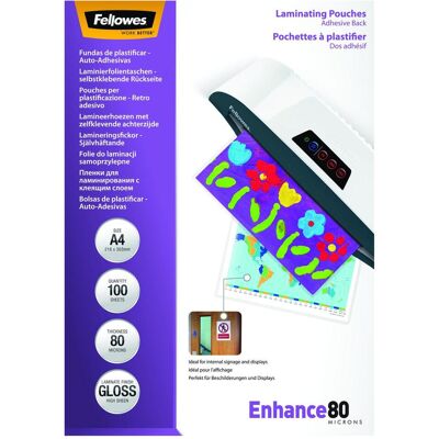 Fellowes Pouches di plastificazione, A4, 80 micron, autoadesivo (A4, 100 pz., 80 µm) Fellowes Pouches di plastificazione, A4, 80 micron, autoadesivo (A4, 100 pz., 80 µm)