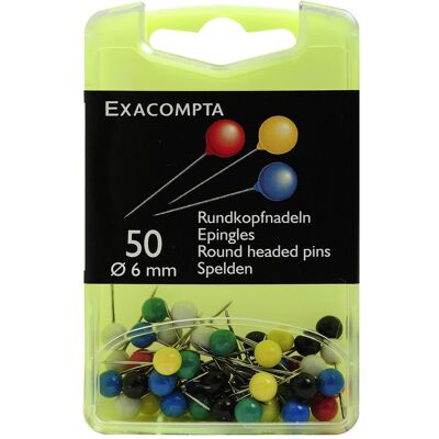 Exacompta, Chiodi, Aghi a testa tonda Ø 6 mm, multicolore (50 pz., 6 mm) Exacompta, Chiodi, Aghi a testa tonda Ø 6 mm, multicolore (50 pz., 6 mm)