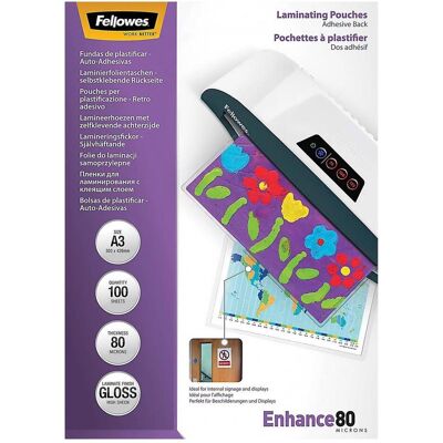 Fellowes Pouches di plastificazione, Foglio di laminazione A3 80 mic autoadesivo - 100 pezzi (A3, 100 pz., 160 µm) Fellowes Pouches di plastificazione, Foglio di laminazione A3 80 mic autoadesivo - 100 pezzi (A3, 100 pz., 160 µm)