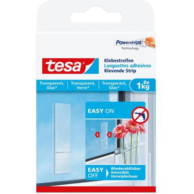 tesa, Chiodo adesivo + Gancio adesivo, Powerstrips für Glas, transparente Klebestreifen tesa, Chiodo adesivo + Gancio adesivo, Powerstrips für Glas, transparente Klebestreifen