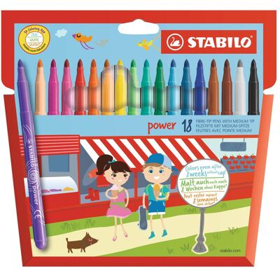 Penna a Feltro STABILO Power - Confezione da 18 - Multicolore - Punta Media Penna a Feltro STABILO Power - Confezione da 18 - Multicolore - Punta Media