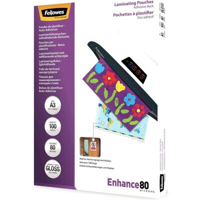 Fellowes Pouches di plastificazione, Foglio di laminazione A3 80 mic autoadesivo - 100 pezzi (A3, 100 pz., 160 µm) Fellowes Pouches di plastificazione, Foglio di laminazione A3 80 mic autoadesivo - 100 pezzi (A3, 100 pz., 160 µm)