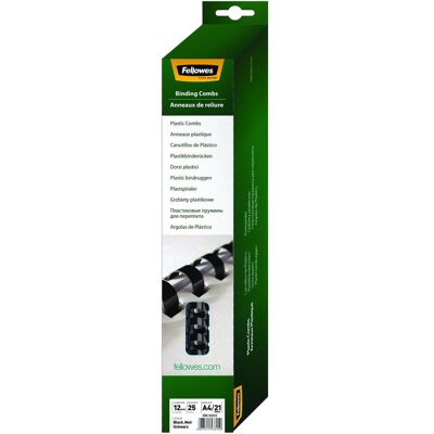 Fellowes dorso rilegante 12mm, 21 anelli, Accessori per Rilegatrice, Nero Fellowes dorso rilegante 12mm, 21 anelli, Accessori per Rilegatrice, Nero