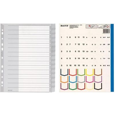 Leitz, Accessori per classificatore, Registri di plastica, in bianco, A4 extra-largo, in 15 parti Leitz, Accessori per classificatore, Registri di plastica, in bianco, A4 extra-largo, in 15 parti