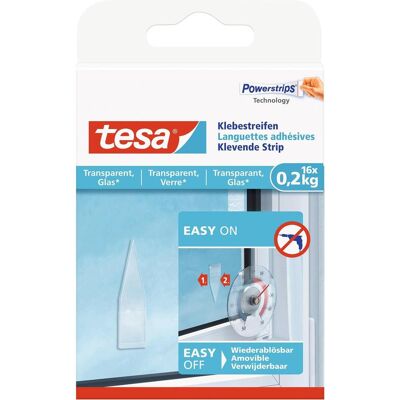 tesa, Chiodo adesivo + Gancio adesivo, Powerstrips für Glas, transparente Klebestreifen tesa, Chiodo adesivo + Gancio adesivo, Powerstrips für Glas, transparente Klebestreifen